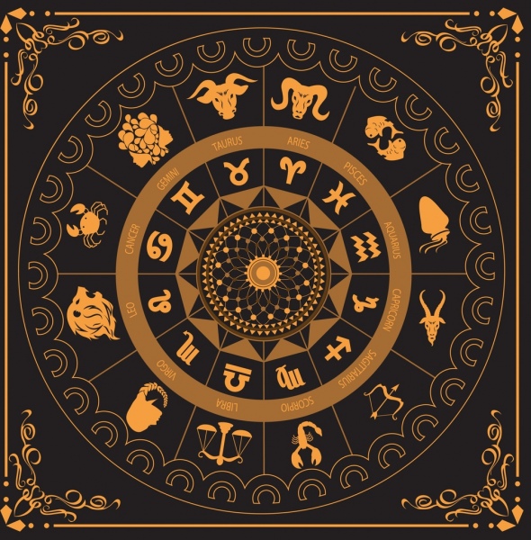 zodiac compass template black yellow circle design