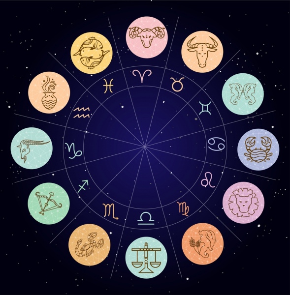 zodiac design elements colored circles isolation 