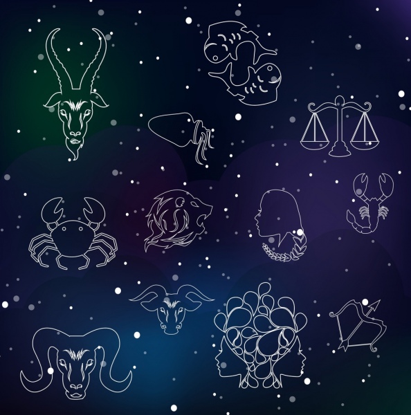 zodiac signs collection silhouettes isolation sketch 