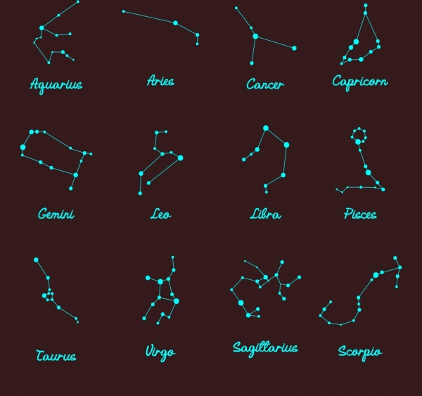 zodiac symbols collection dots connection design