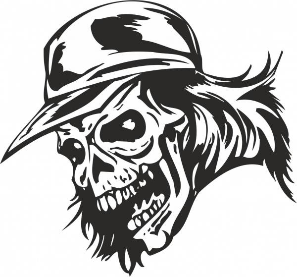 zombie skull with cap sticker vector free vector