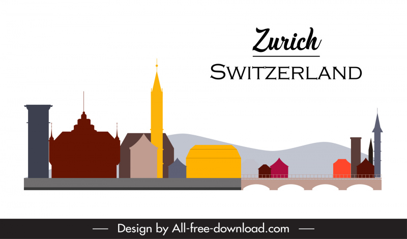 zurich city advertising poster template flat architecture outline 