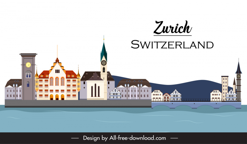 zurich city advertising poster template flat classical sketch 