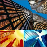 look up highrise buildings vector