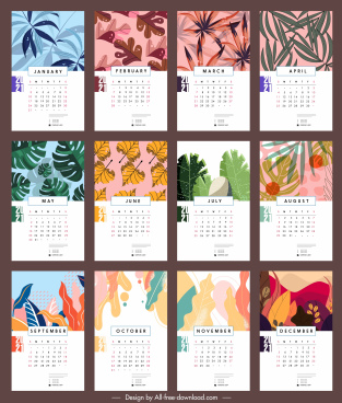 2021 calendar templates classical nature seasons sketch Free vector in Adobe Illustrator ai 