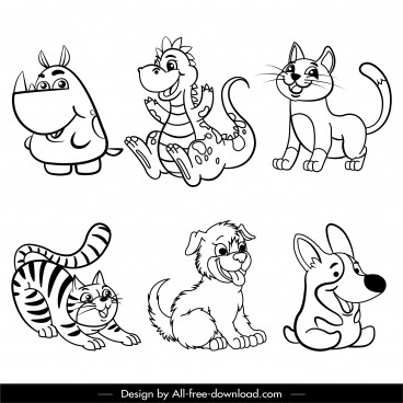 Black and white cartoon animal free vector download (37,512 Free vector ...