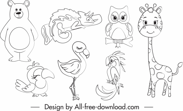 Black and white cartoon animal free vector download (37,512 Free vector ...