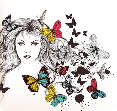 Vector girl hair butterfly free vector download (5,732 