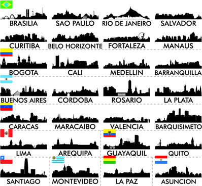 big cities silhouette set vector