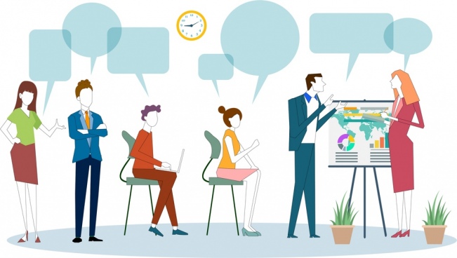 Business meeting background staffs speech bubbles cartoon sketch Vectors  graphic art designs in editable .ai .eps .svg format free and easy download  unlimit id:6838496