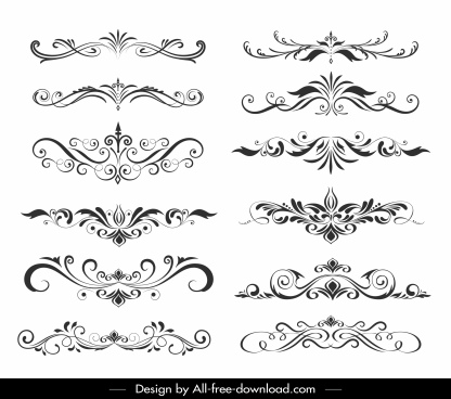 Wedding decorative elements elegant vintage floras symmetric shapes ...