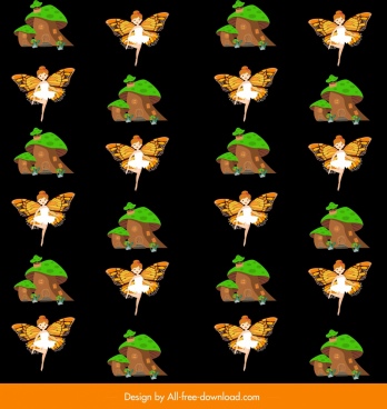 fairy tale pattern colorful dark repeating sketch