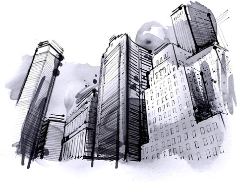 Famous cities buildings hand drawn vector Free vector in Encapsulated