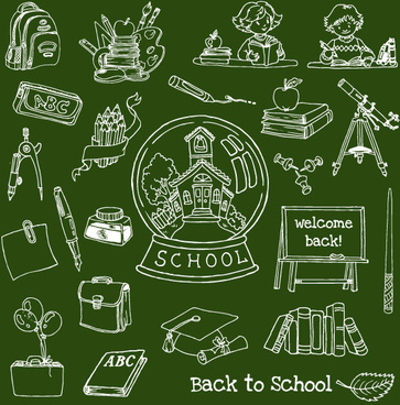 School elements vector pattern set Free vector in Encapsulated ...