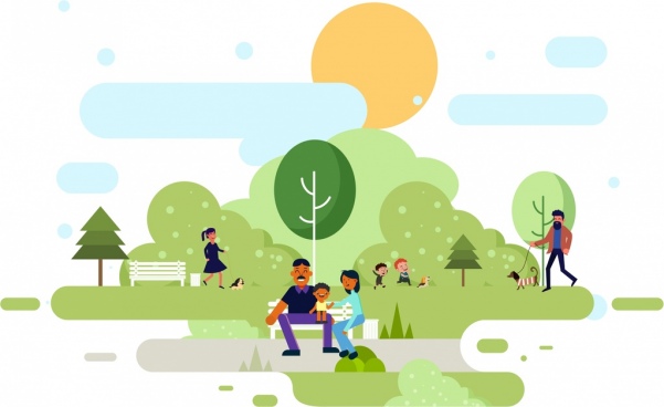 Lifestyle Painting People Park Icons Colored Cartoon Design Free