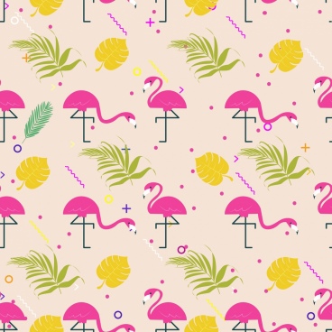 natural pattern leaf bird icons multicolored repeating design