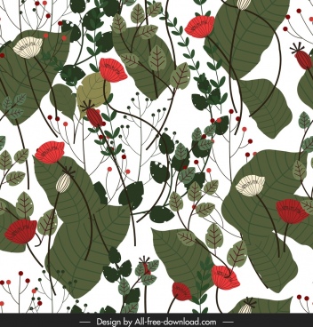 nature pattern blooming floral leaves icons classical colorful