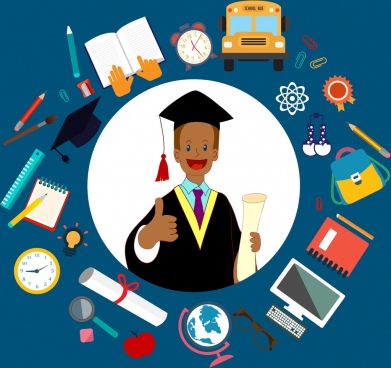 Education background illustration with bachelors and education tools