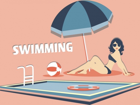 Summertime backdrop relaxed people swimming pool icons Free vector in Adobe Illustrator ai ( .ai 