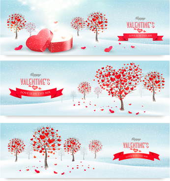 valentine banners with heart tree vector