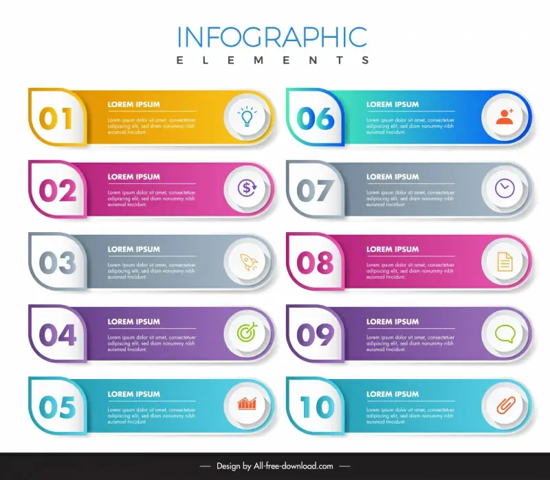 1 to 10 elements infographic template elegant flat tabs circles