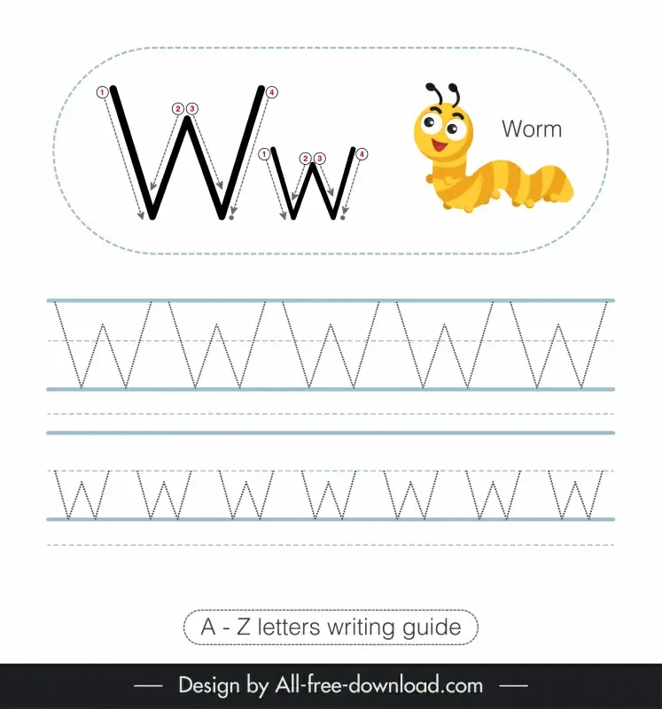 1st class writing guide worksheet template cute worm icon tracing letters w sketch