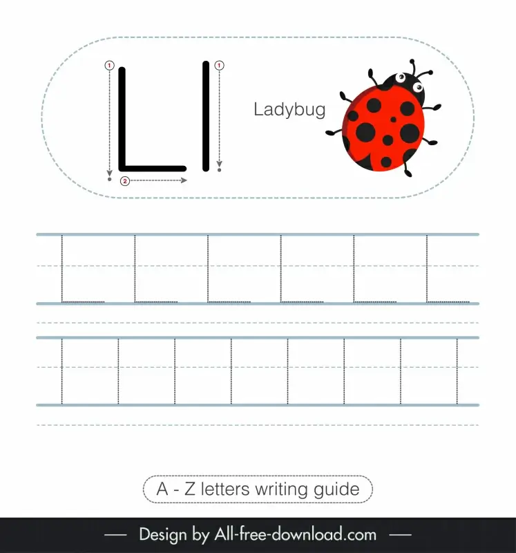 1st class writing guide worksheet template ladybug icon tracing letters l outline  