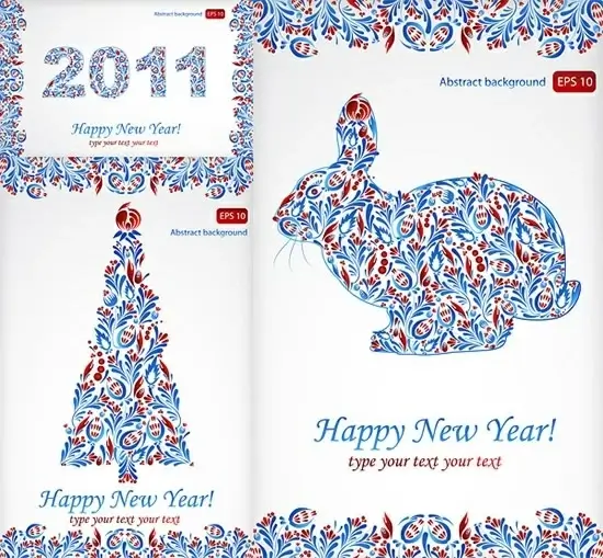 2011 new year banners rabbit fir tree sketch