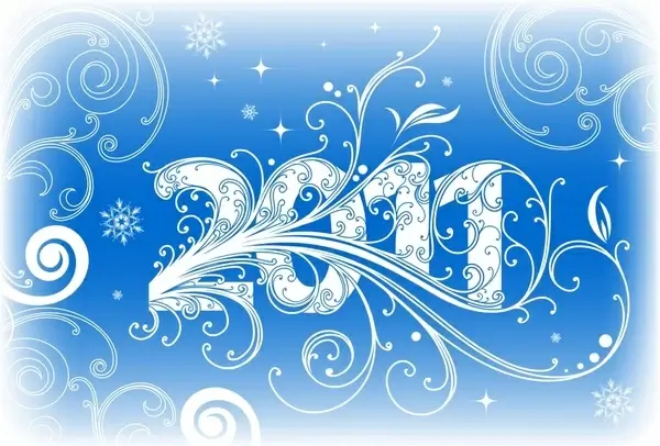 2011 new year background blue white curves sketch