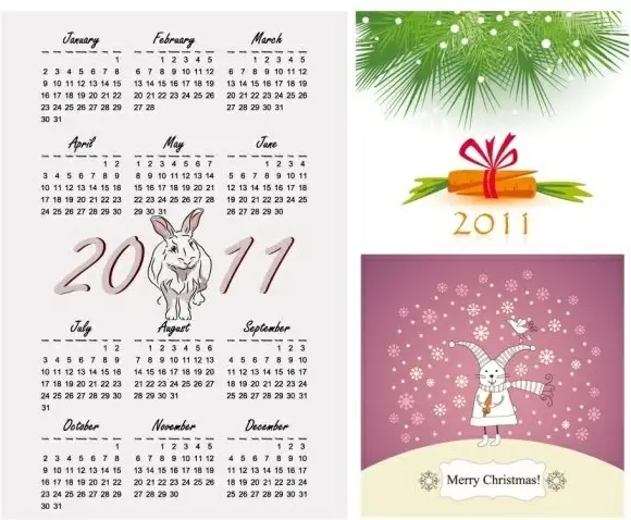2011 year of the rabbit vector illustration calendar