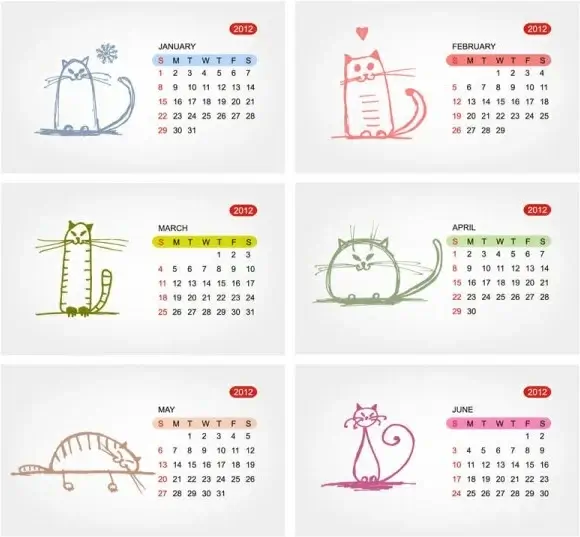 2012 calendar template 02 vector