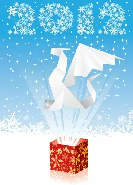 2012 origami paper cranes vector cartoon