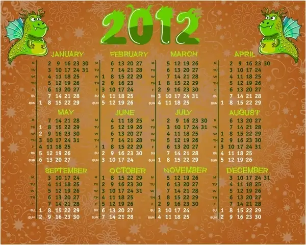 2012 calendar template classical dragon decor
