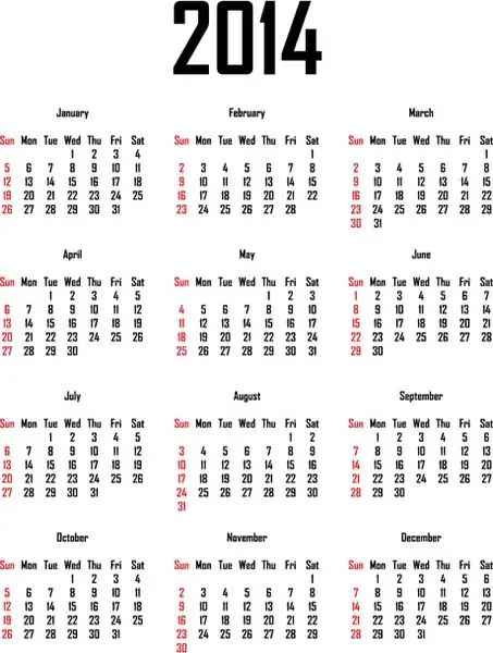 2014 calendar grid vector design