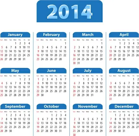 2014 calendar grid vector design