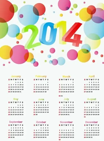2014 year calendar colorful design vector illustration