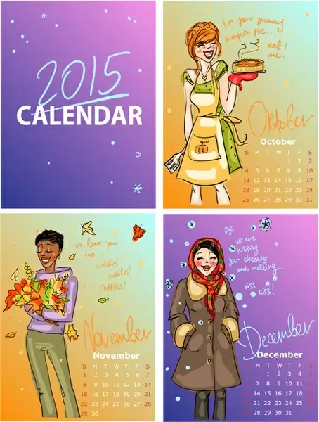2015 calendar with girls vector