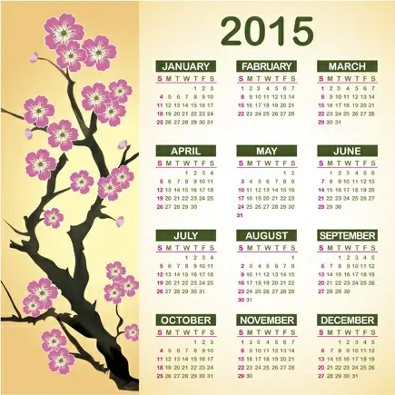 2015 calendar with plum flower vector