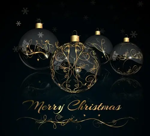 2015 christmas black background with glass baubles vector