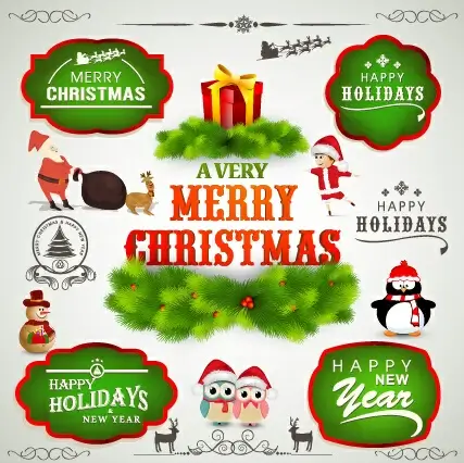 2015 christmas labels and ornament illustration vector