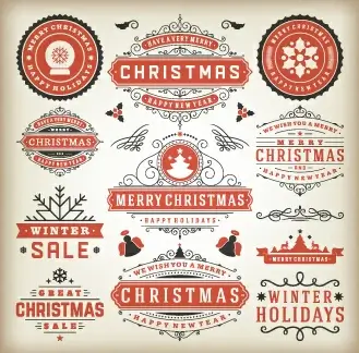 2015 christmas sales labels vintage vector