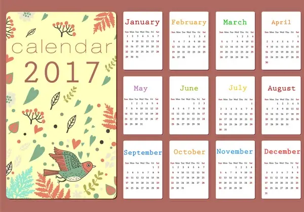 2017 calendar design with cartoon background style