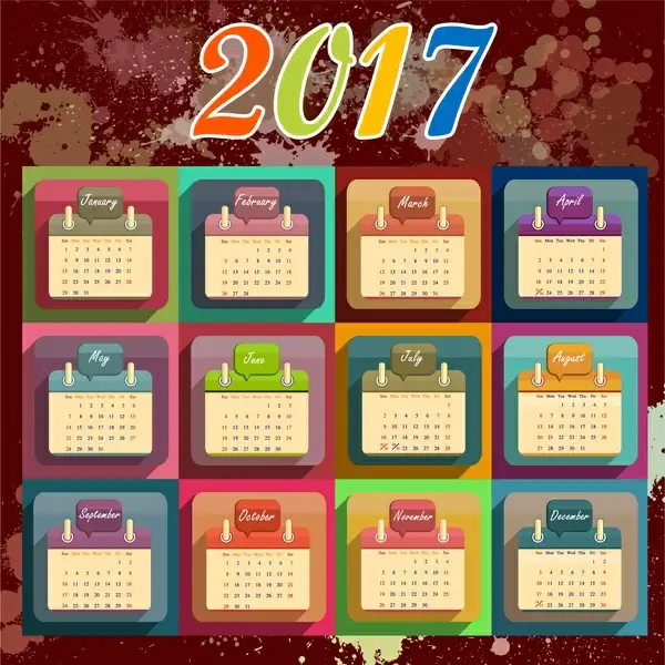 2017 calendar design with colorful bokeh background
