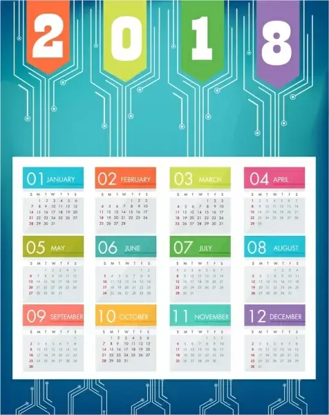 2018 calendar background blue modern decor technology style