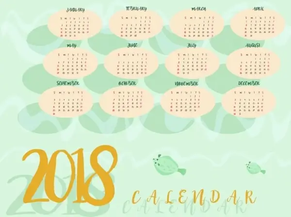 2018 calendar background marine fishes decoration