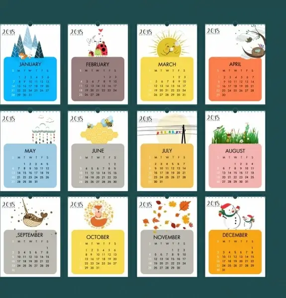 2018 calendar design elements natural wild life icons