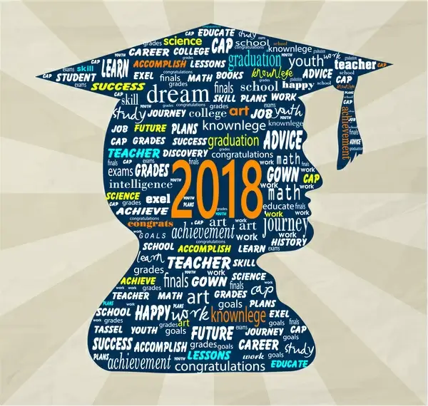 2018 graduation banner with texts arrangement and silhouette