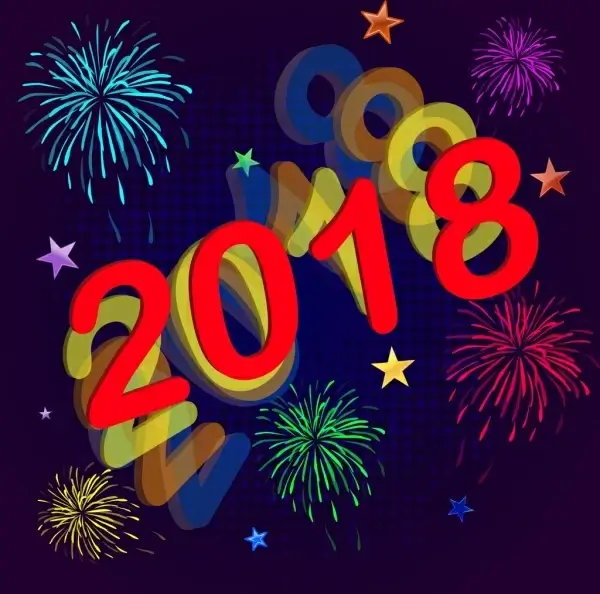 2018 new year banner colorful fireworks numbers decoration