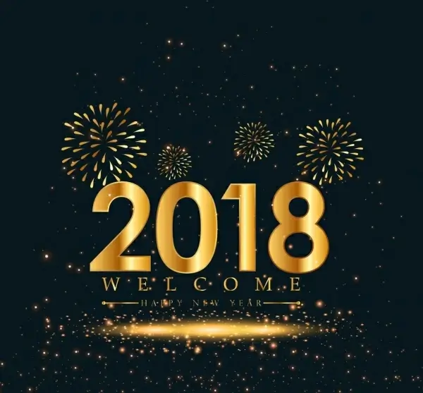 2018 new year banner glittering number fireworks decor
