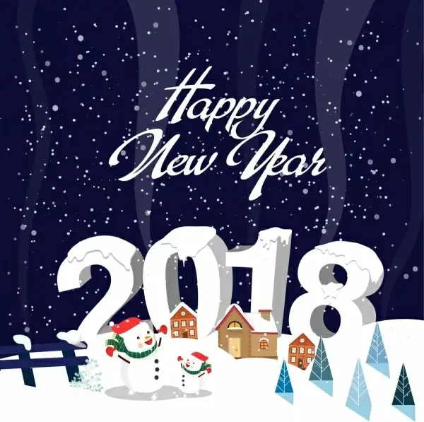 2018 new year banner snowy background snowman icons